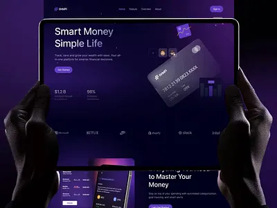 OrbiFi -Money Managment Landing Page Design | Orbix Studio animation darkmodeui design ebanking fintech graphic design landing page money management motion graphics orbix studio responsive saas tracking transaction ui ux wallet web web design website