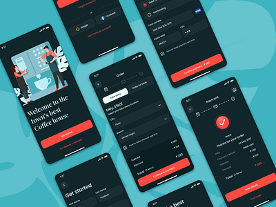 coffee shop mobile app app coffee app coffee shop design graphic design illustration landing page login mobile app mobile design order order now payment signin signup success take away ui ux