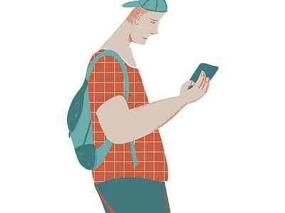 Train sketches - guy traveling with cellphone and rucksack book illustration character character design design digital sketch editorial graphic design guy illustration man people people illustration procreate sketch travel