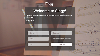 Daily UI: Day 1 - Singy - Giveaway Signup Page app branding dailyui design graphic design illustration logo ui ux