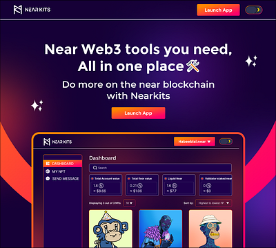 Nearkits.io landing page blockchain design illustration nft ui ux web web3 website design