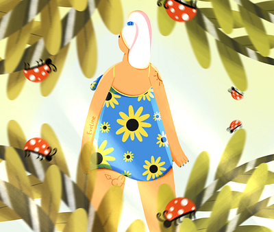 Somewhere on the planet 🌍 2d art character design commercial concept art design digital art drawing dress flat flat illustration illustration ipad pro ladybug procreate sunflower