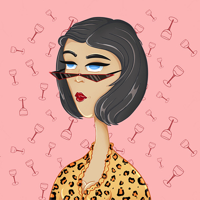 Wine queen 2d character female illustration nft photoshop procreate red wine stickers