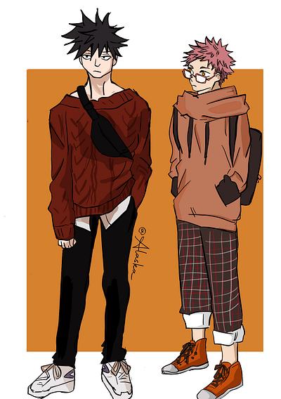 Megumi Fushiguro and Itadori Yuuji from Jujutsu Kaisen animation anime app design fanart illustration itadori jjk jujutsu kaisen krita megumi raster art