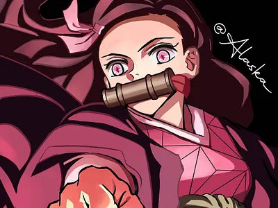 Nezuko from Demon Slayer anime app design fanart illustration krita nezuko raster art
