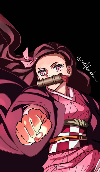 Nezuko from Demon Slayer anime app design fanart illustration krita nezuko raster art