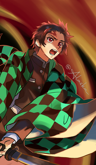 Tanjiro from Demon Slayer anime app demon slayer design fanart illustration krita raster art shounen tanjiro