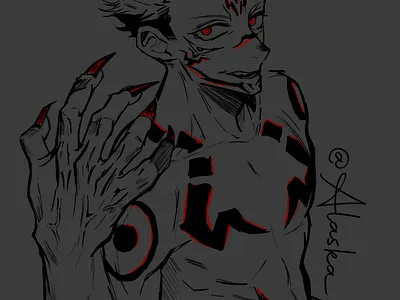 Sukuna from Jujutsu Kaisen anime app design fanart illustration jjk krita raster art sakuna shounen
