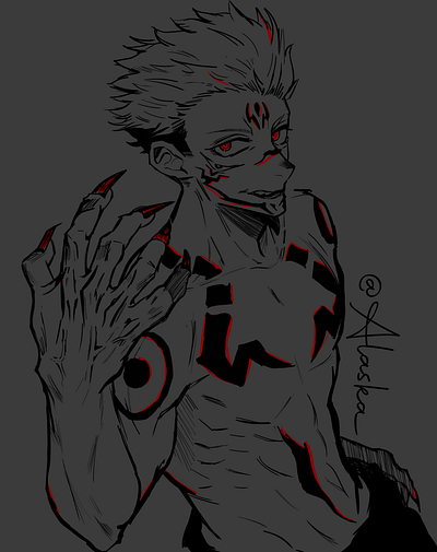 Sukuna from Jujutsu Kaisen anime app design fanart illustration jjk krita raster art sakuna shounen