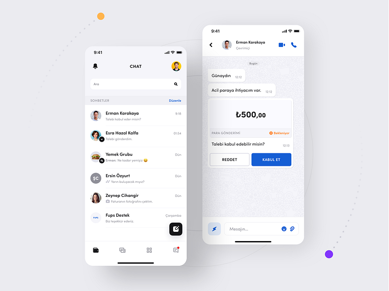FUPS Chat Screens app chat clean design fups ios mobileapp payments ui ux wallet