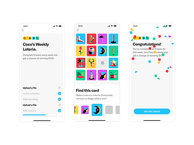[B][P] 0 → 1 3d app branding cards colorful design finance game iphone loteria mobile product design ui ux
