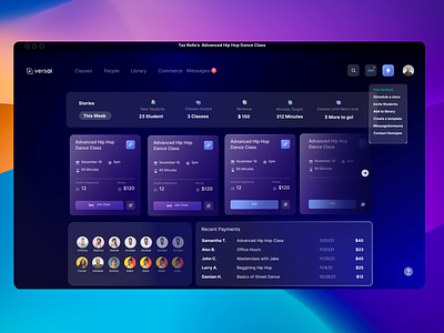 Home Notifications - Versai App animation classes clean commerce dashboard data design home interaction library notification online platform payments people schedule students template ui ux web