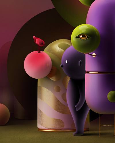 Mysterious Forest 3d character illustration procreate surreal