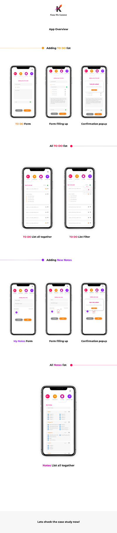 Keep Me Updated Case Study 12 design fouziaabida logo management minimal mobileapp mobileappdesign simpleapp taskmanagement ui uiuxdesigners ux