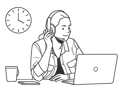 working girl black and white cartoon character design comic design girl home homework line minimal monochrome product design remote work simple ui ux web design work working