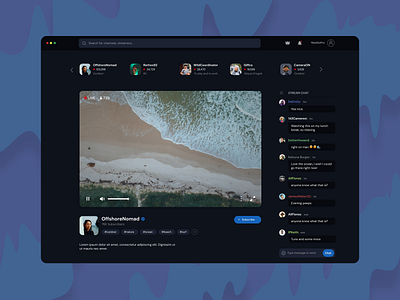 Live Streaming Platform website broadcast chat clean live stream player streamer streaming twitch ui video video platform video service website
