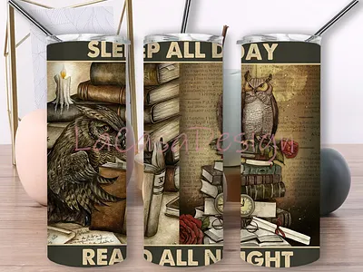 Owl Reading Tumbler book tumbler design graphic design owl tumbler reading tumbler