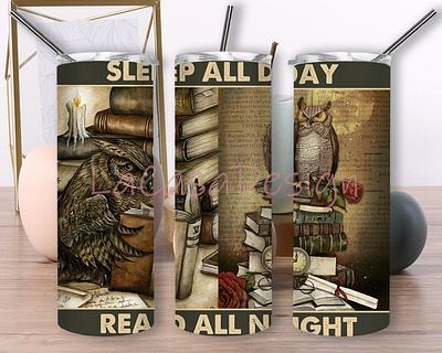 Owl Reading Tumbler book tumbler design graphic design owl tumbler reading tumbler