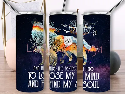 Wolf And Into The Forest Tumbler design galaxy tumbler graphic design wolf tumbler