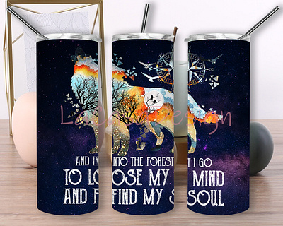 Wolf And Into The Forest Tumbler design galaxy tumbler graphic design wolf tumbler
