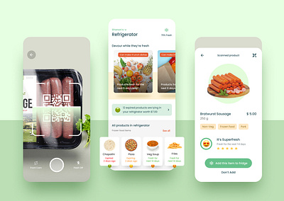 Life of food in smart refrigerators dishes dsahboard food home mobile app product design recipies scanner screen smart device suggestion ui ux visual design