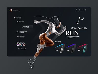 RUN Gym Club coach concept crossfit dark dark ui exercise fitness gym gym club gym website healthy landing muscle running sport ui ui design uiux workout yoga