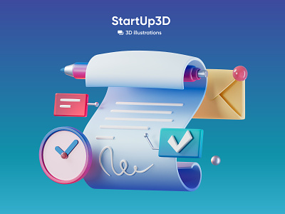 Signed deal contract 3D illustration 3d blender contract deal docement done icon kit8 mail mark render start up watch