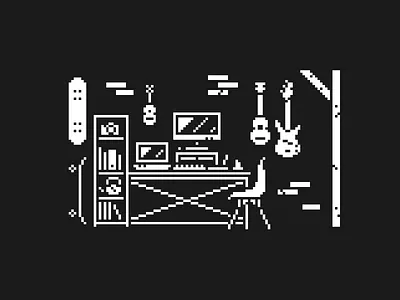 My Place to Work (1bit) 1bit guitar illustration interior minimal pixel
