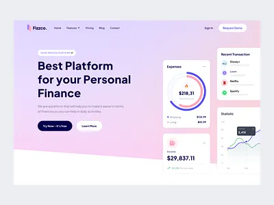 Fizzco - Finance Landing Page bank blur card chart component finance finance landing page finance website fintech fintech website gradient hero section personal finance ui design web page website