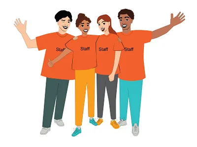 Camp counselors advertising camp character design characters design friends graphic design illustration team vector web illustration