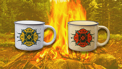 Campfire Mug brand and identity branding camp fire logo logo design maltese cross yellow