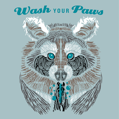 Wash your Paws animals art print design graphic design hand washing illustration raccoon