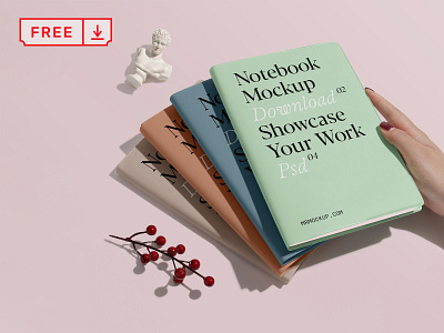 Free Four Notebooks PSD Mockup branding cover design download free freebie identity logo mockup notebook psd template typography