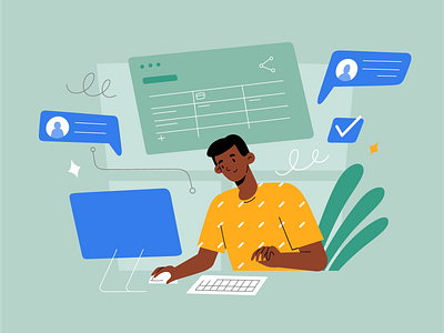 Project manager adobe illustrator cartoon character digital freelancer home office illustration illustrator interface nomad online project manager ux vector vector illustration working