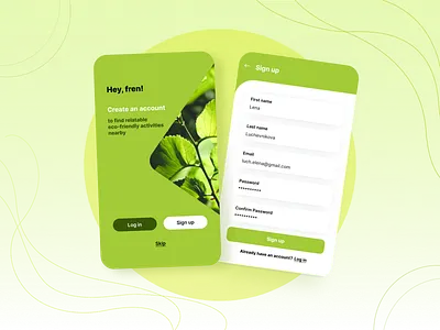 Sign up for an eco-friendly activities app app design mobile typography ui
