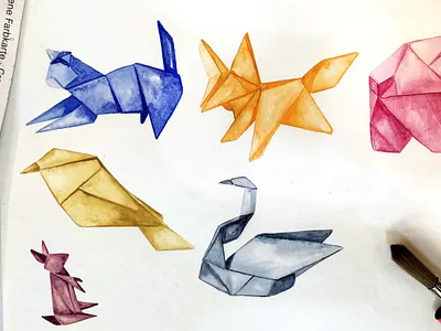 Watercolor Origami Animals animals design hand drawn illustration motif painting patterndesign raster textile vector watercolor