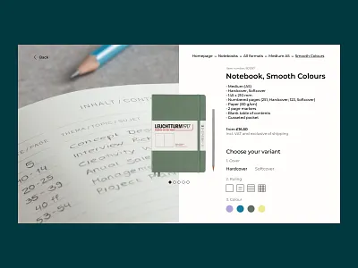 Daily UI 033: Customize Product 2022 add to cart branding color colour pallet custom customizable customize product daily ui 033 dailyui dailyui 033 e commerce notebook online shopping online store product detail ui ux web design website design