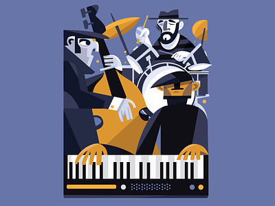 Jazz trio character design cholula drum illustration jazz keyboards mexico music piano upright bass vector