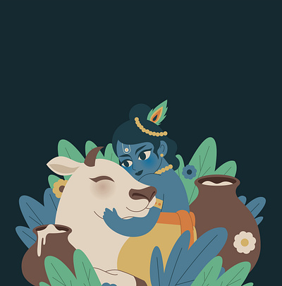 Krishna calf character cute deity design festival hindu illustration india indian deity janmashtami krishna religious