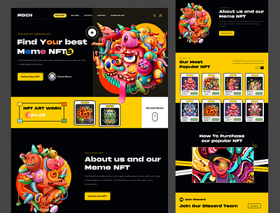 Meme NFT Landing Page Design blockchaine website brand design classic ui clean ui design cryptocurrency website design meme nft mordern website nft nft landing page nft website retro retro landing page retro web ui retro website ui ui design ux design web design website design