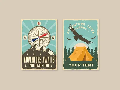 Outdoor Adventure Posters adventure badge banner camp camping compass condor design illustration logo outdoor patch poster tent ui