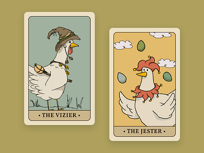 The Vizier & The Jester – Dungeon & Chicken animal cards chicken chicks design dnd dungeon dragons illustration jester tarot vizier