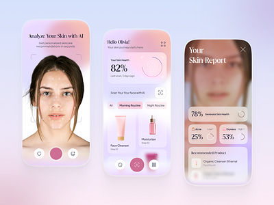 Skin Care AI App Design ai skin scan app design app ui beauty recommendations customized beauty design makeup suggestions personalized skincare skin analysis app skin care ai app skin care products skin health skincare app skincare routine skincare tips ui ux