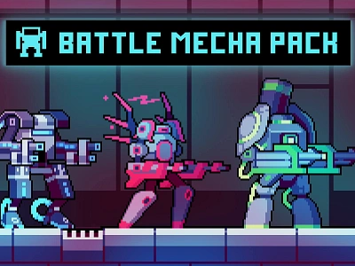 Battle Mecha Sprites Pixel Art Pack 2d art asset assets battle character cyberpunk game game assets gamedev indie indie game mecha pixelart pixelated robot robots rpg sprites spritesheet