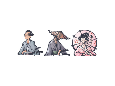 Japanese Traditional people bushido design geisha icon illustration katana old people retro ronin samurai strawhat sword traditional villager warrior women