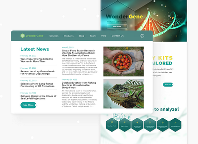 Wondergene: News Section app design flat genetic green homepage laboratory minimal news ui ux vector website