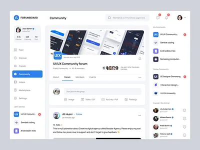 Social media platfrom - Forumboard animation clean community dashboard design feed group interation design minimalist modern network prototype social media social media dashboard social media platfrom ui ui motion ux web app web design