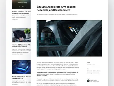 Corellium Website — Blog Concept android article blog brand concept corellium development device ios iphone post redesign research security testing training virtual virtualize web website