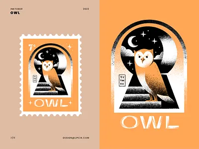 Owl Stamp angry animal beautiful challenge design digital halloween illustration inktober lock minimal moon mystical occult owl procreate simple stamp texture