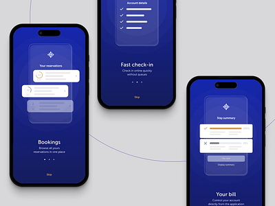 Account introduction account app application bill blue book booking checkin cube holiday intro introduction mobile reservation resort ui ux